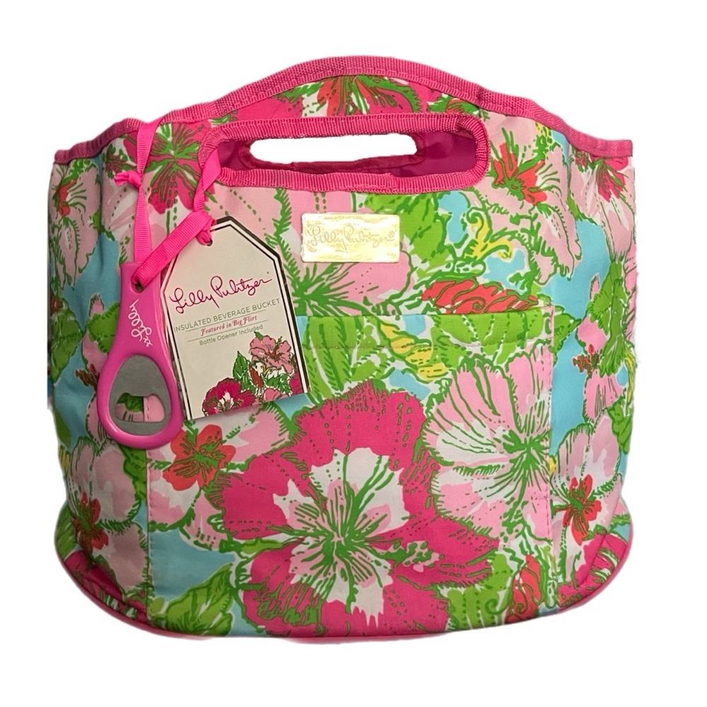 NWT Lilly Pulitzer Pink & Green Floral Insulated Beverage Bucket & Bottle Opener